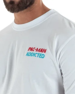 T-shirt uomo girocollo ricamo stampa pac man basic bianco SUPERCULTURE-A1981