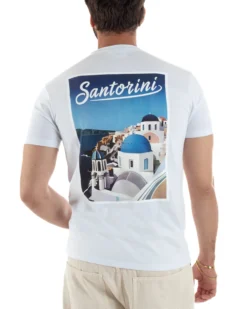 T-shirt uomo girocollo ricamo stampa santorini basic bianco SUPERCULTURE-A1831