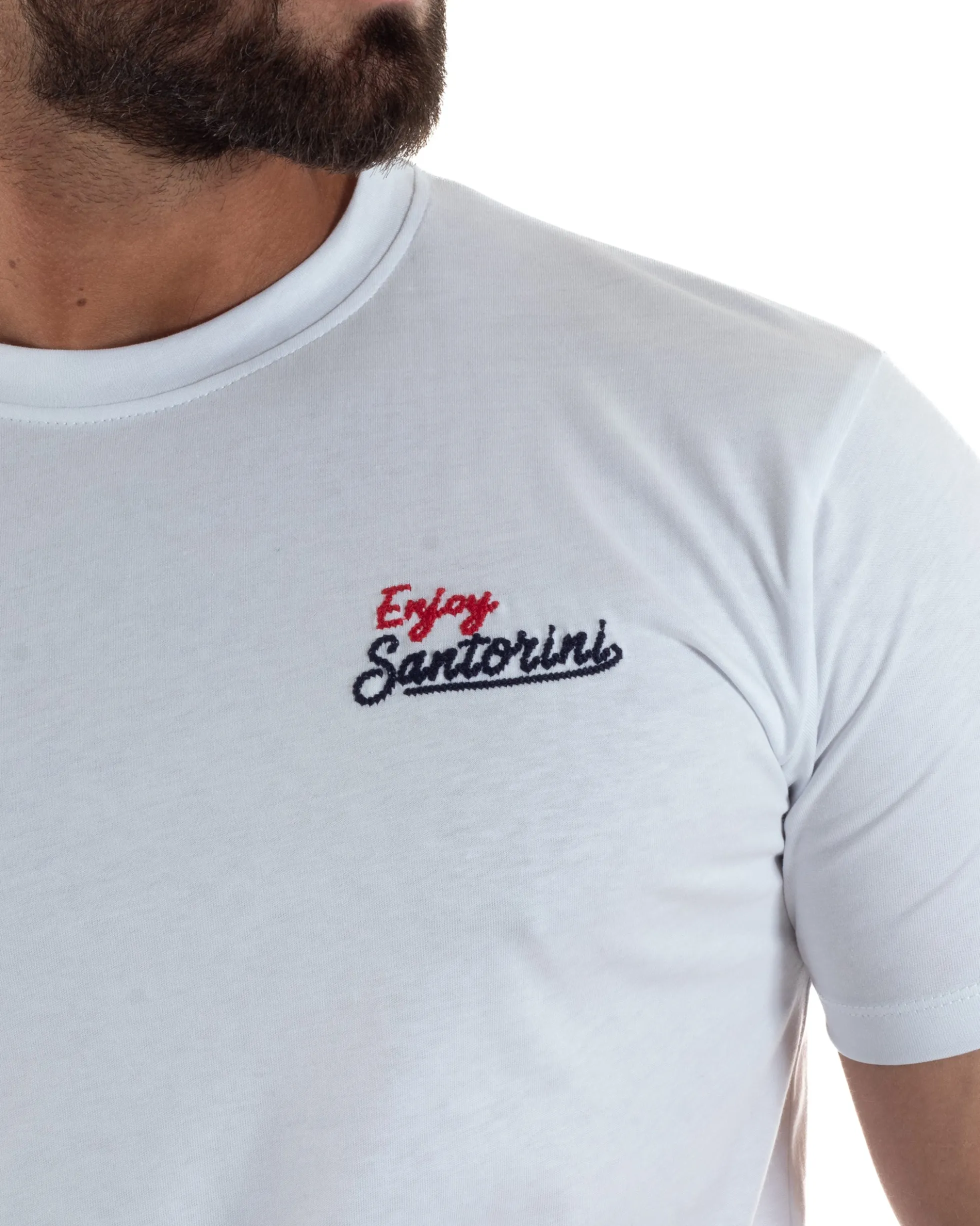 T-shirt uomo girocollo ricamo stampa santorini basic bianco SUPERCULTURE-A1831