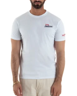 T-shirt uomo girocollo ricamo stampa santorini basic bianco SUPERCULTURE-A1831