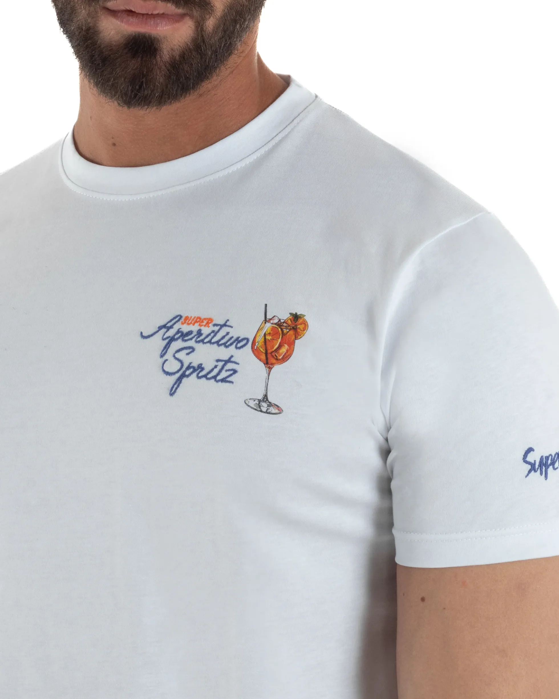 T-shirt uomo girocollo ricamo stampa spritz basic bianco SUPERCULTURE-A1901