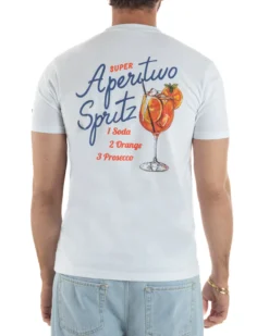 T-shirt uomo girocollo ricamo stampa spritz basic bianco SUPERCULTURE-A1901