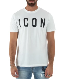 T-shirt Uomo Girocollo Stampa Basic Regular Fit Bianco ICON ICUF2W6T001
