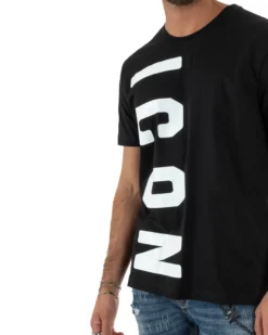 T-shirt Uomo Girocollo Stampa Basic Nero ICON ICUF2W6T004