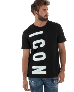 T-shirt Uomo Girocollo Stampa Basic Nero ICON ICUF2W6T004