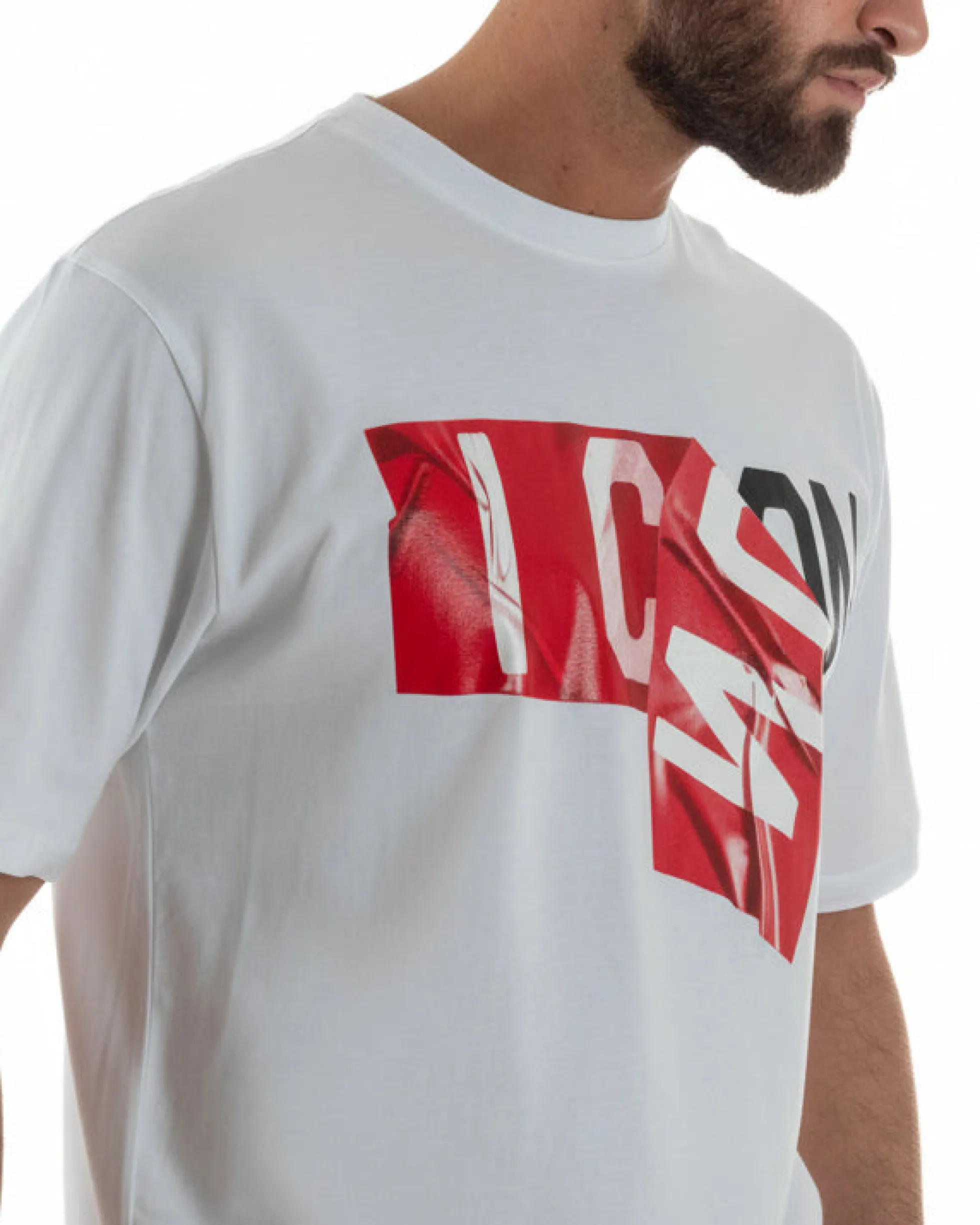 T-shirt uomo girocollo stampa basic bianco ICON IUT012