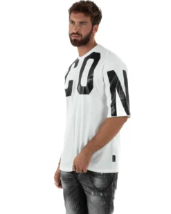 T-shirt Uomo Girocollo Stampa Basic Oversize Bianco ICON ICUF2W6T006