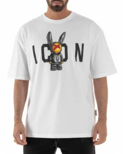 T-shirt uomo girocollo stampa pupazzo basic bianco ICON IUT026