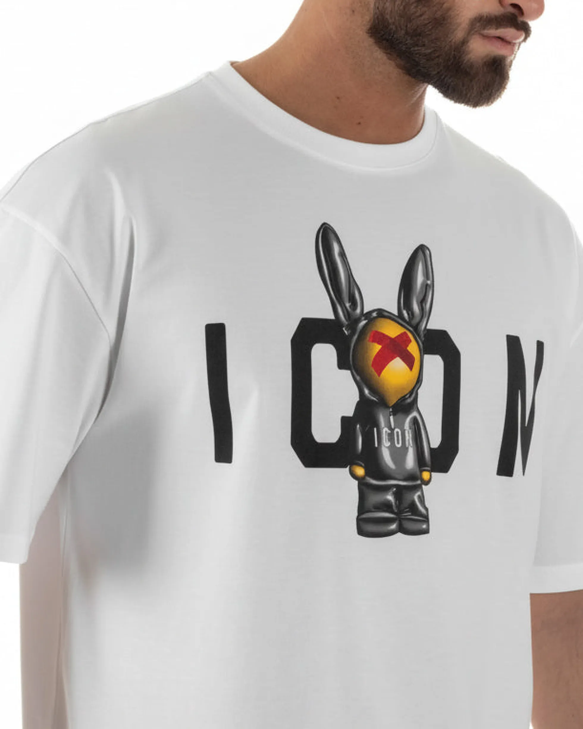 T-shirt uomo girocollo stampa pupazzo basic bianco ICON IUT026