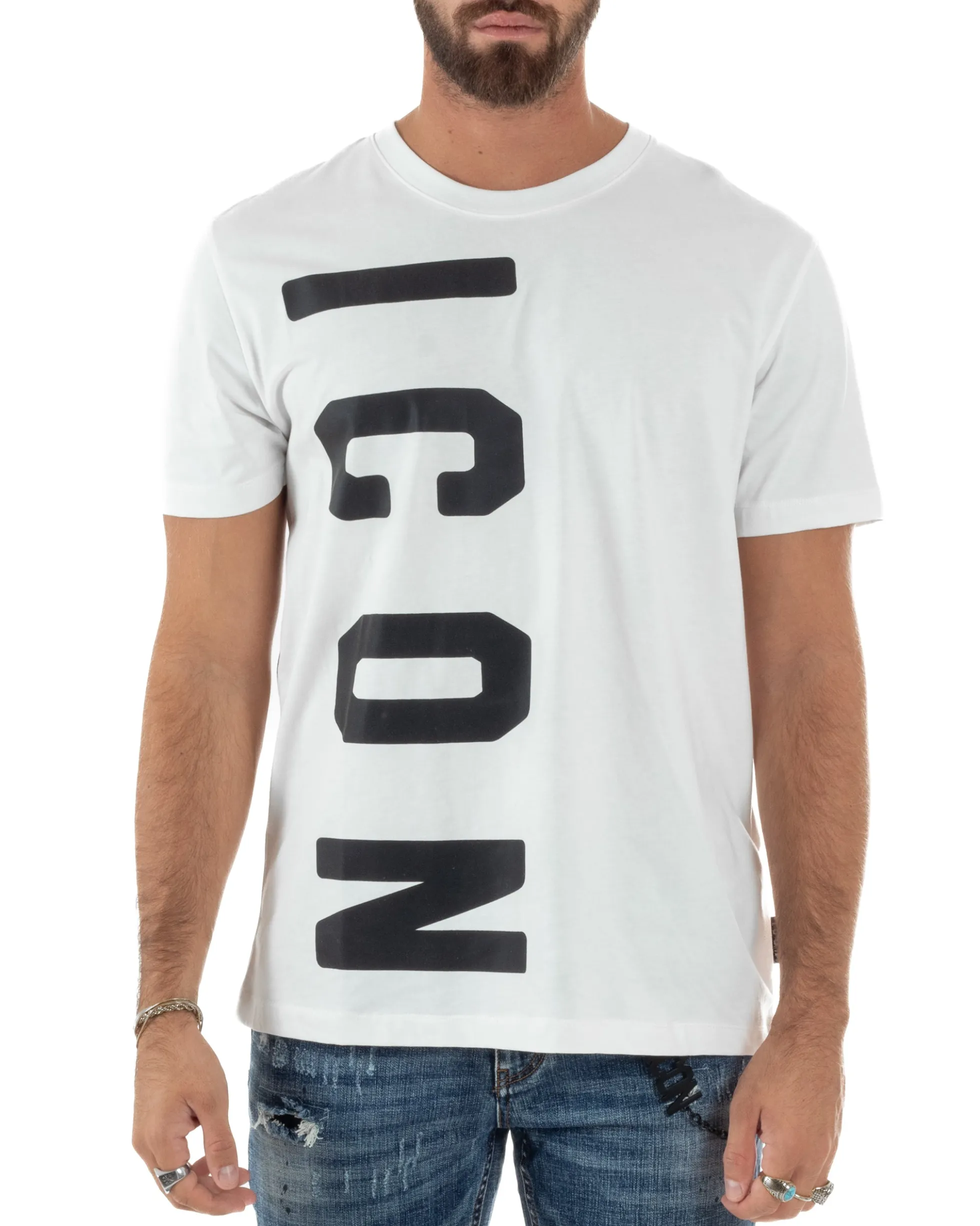 T-shirt Uomo Girocollo Stampa Basic Bianco ICON ICUF2W6T004