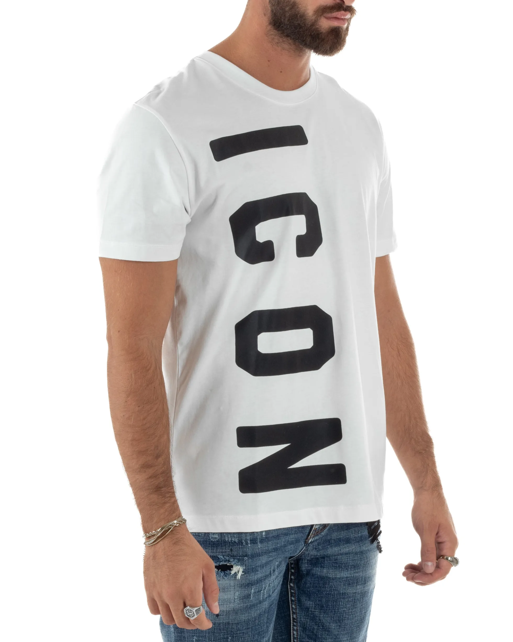 T-shirt Uomo Girocollo Stampa Basic Bianco ICON ICUF2W6T004