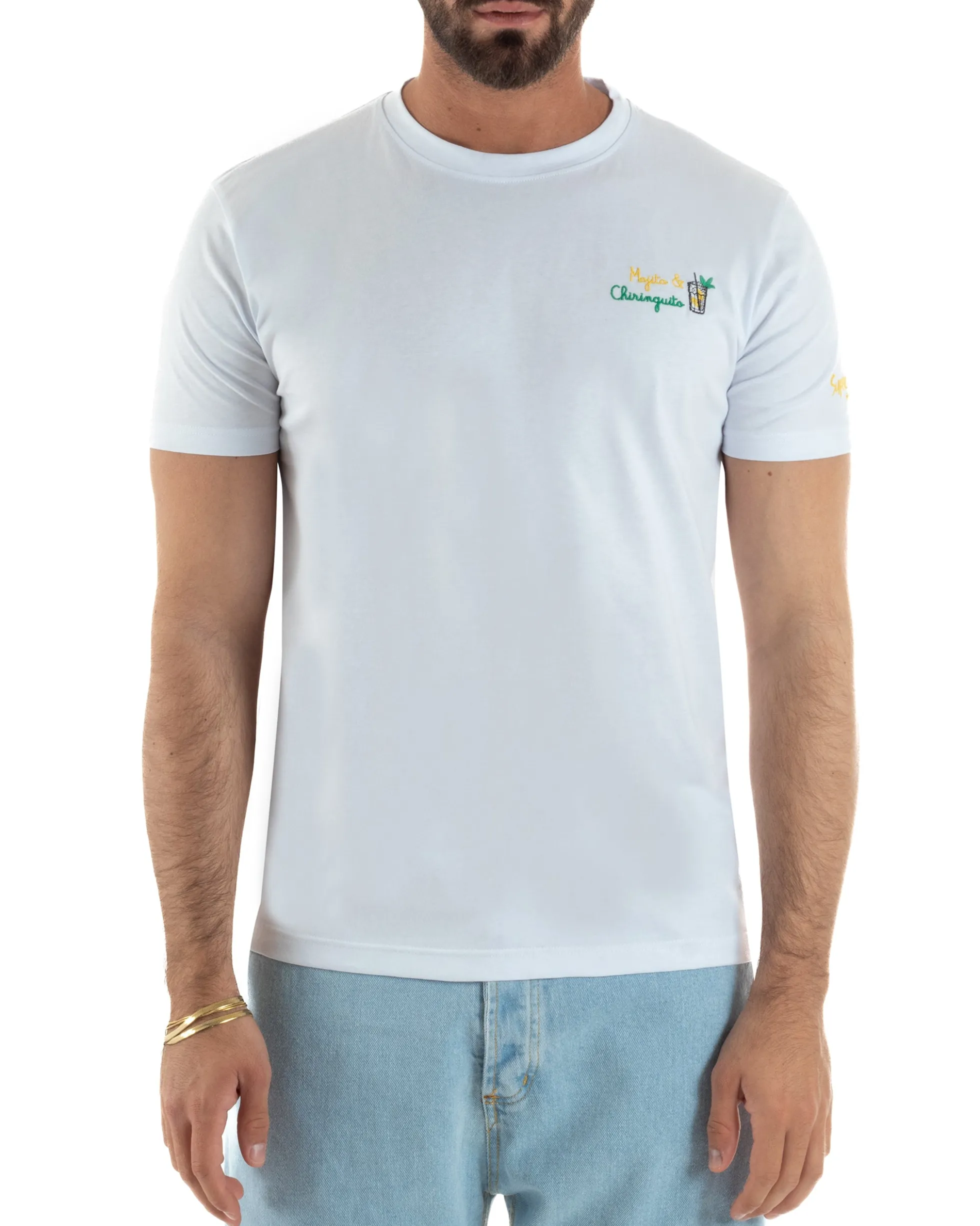 T-shirt uomo girocollo stampa ricamo mojito chiringuito basic bianco SUPERCULTURE-A1873