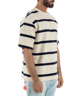 T-shirt uomo maxi righe boxy-fit bicolore panna blu BERNA-M-261246