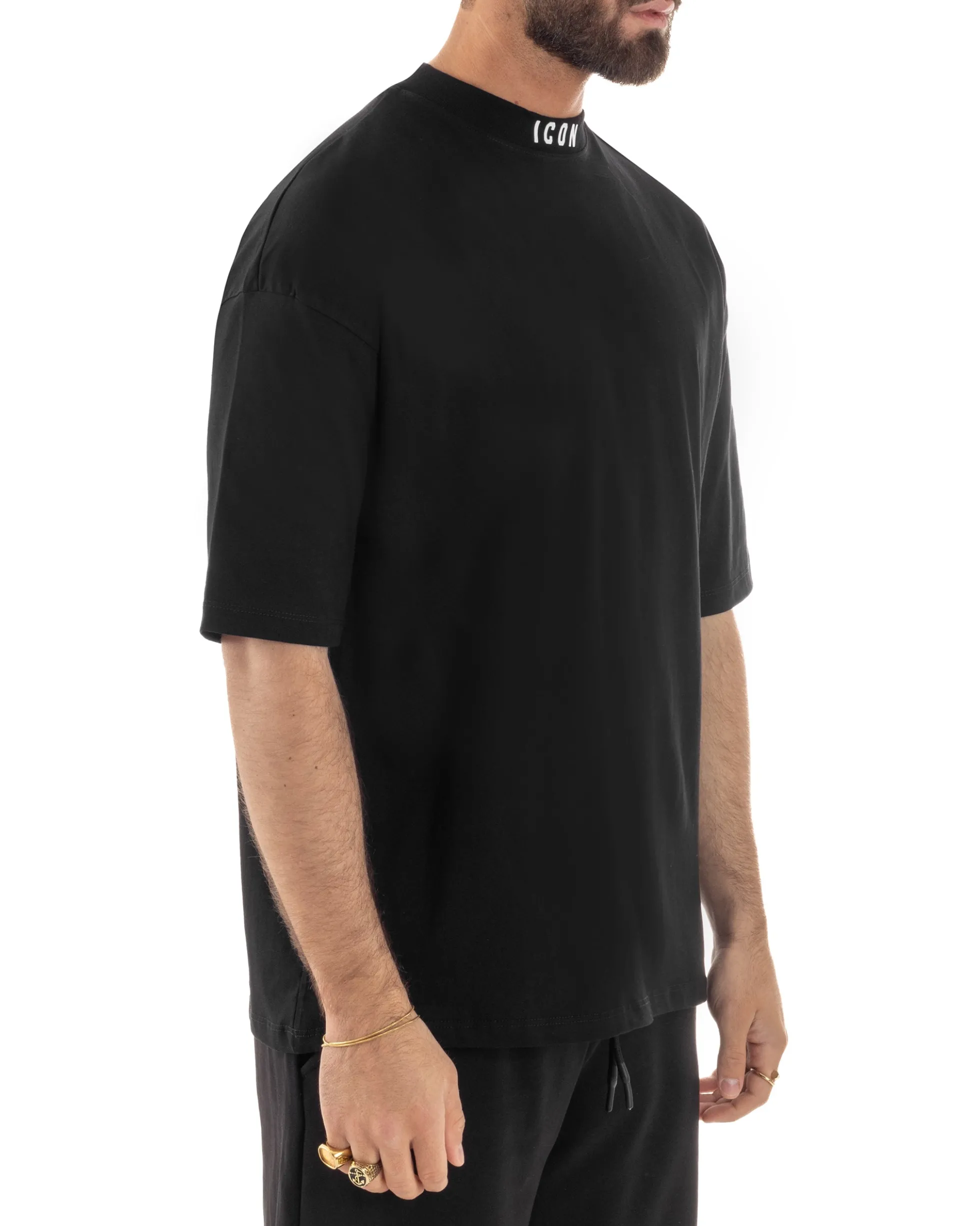 T-shirt uomo mezzo collo stampa basic oversize gola alta nero ICON IUT008