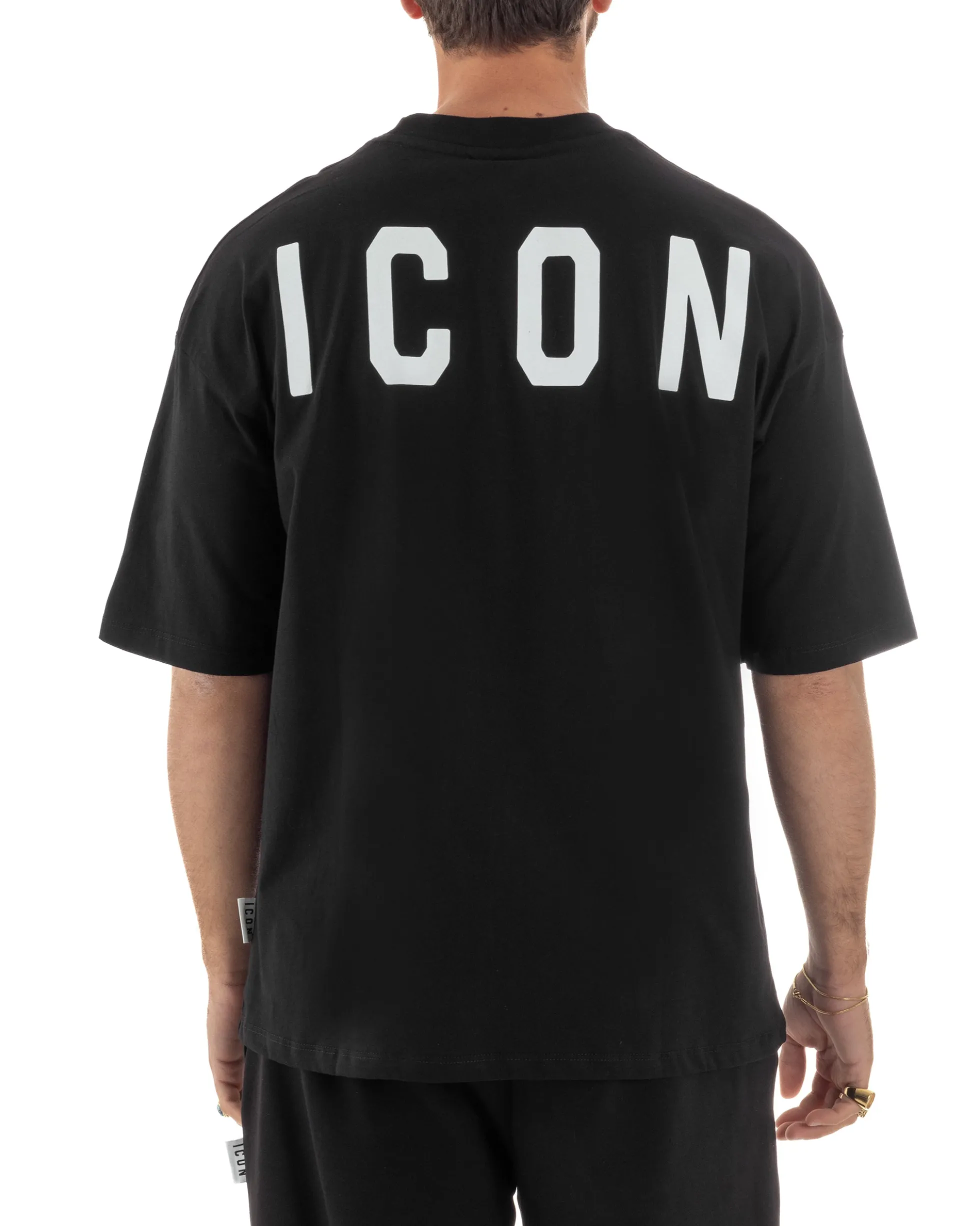 T-shirt uomo mezzo collo stampa basic oversize gola alta nero ICON IUT008