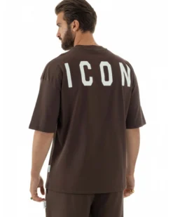 T-shirt uomo mezzo collo stampa basic oversize gola alta marrone ICON IUT008