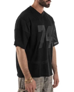T-shirt uomo oversize football jersey scollo v traforata nero GIOSAL-TS3259A