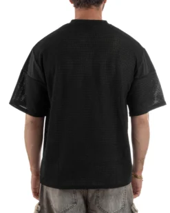 T-shirt uomo oversize football jersey scollo v traforata nero GIOSAL-TS3259A