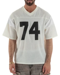 T-shirt uomo oversize football jersey scollo v traforata panna GIOSAL-TS3258A