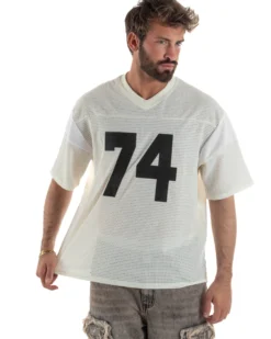 T-shirt uomo oversize football jersey scollo v traforata panna GIOSAL-TS3258A