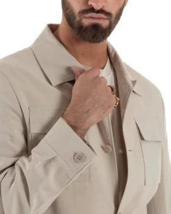 Vestito uomo viscosa completo giacca camicia sahariana pantaloni beige GIOSAL-AE1243A