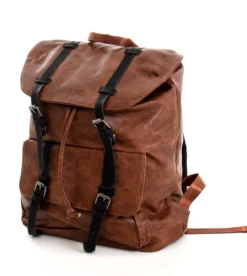 Zaino Unisex Zainetto Da Spalla Con Doppia Patta Borsa Uomo Ecopelle Martellata Vintage Basic Coulisse Marrone GIOSAL-ZU1072A