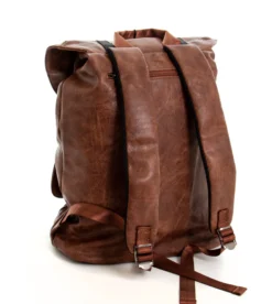Zaino Unisex Zainetto Da Spalla Con Doppia Patta Borsa Uomo Ecopelle Martellata Vintage Basic Coulisse Marrone GIOSAL-ZU1072A